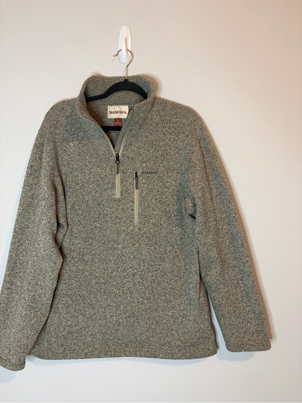 Simms Fishing Rivershed 1/4 Zip Fleece Sweater Men's XL Heather Gray Oatmeal EUC
